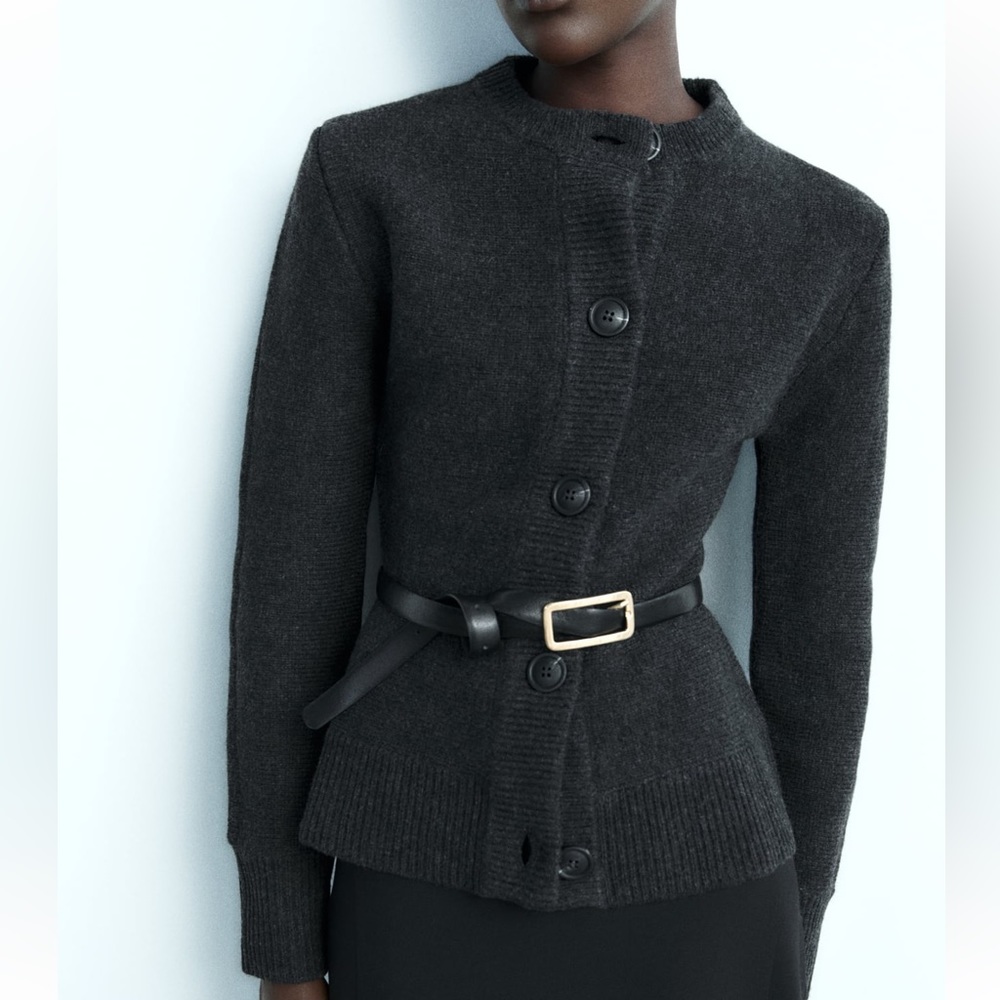 Zara fitted 100% wool knit cardigan